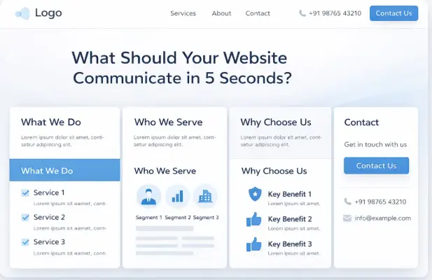 example of a structured business website showing what to communicate in first 5 seconds